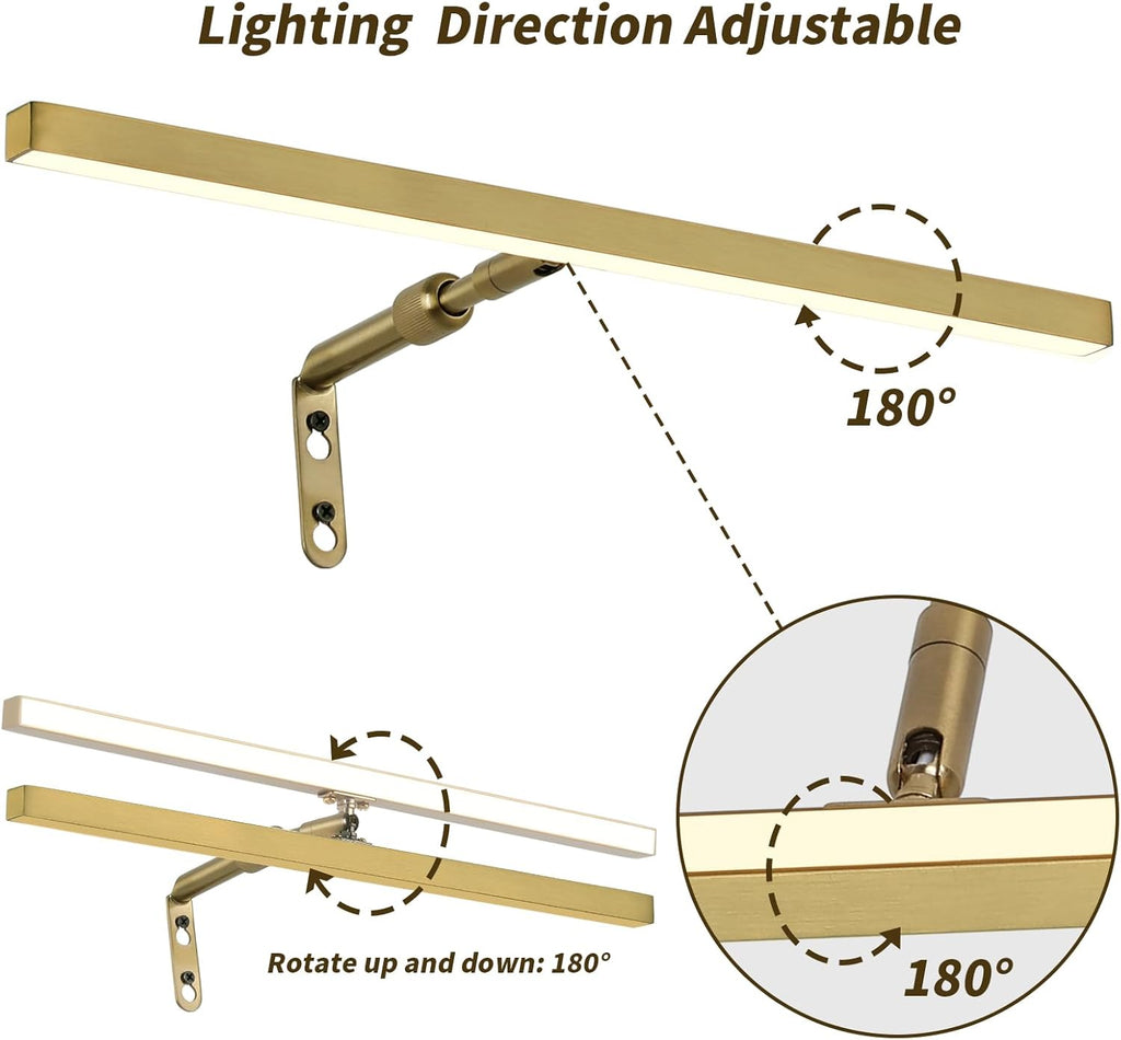 2 Pack Brass Picture Lights for Paintings Plug in, 16" 4W Adjustable LED Gold Picture Light Art Light, Remote Control Gallery Painting Wall Light for Picture Display Dartboard Art Work (Gold)