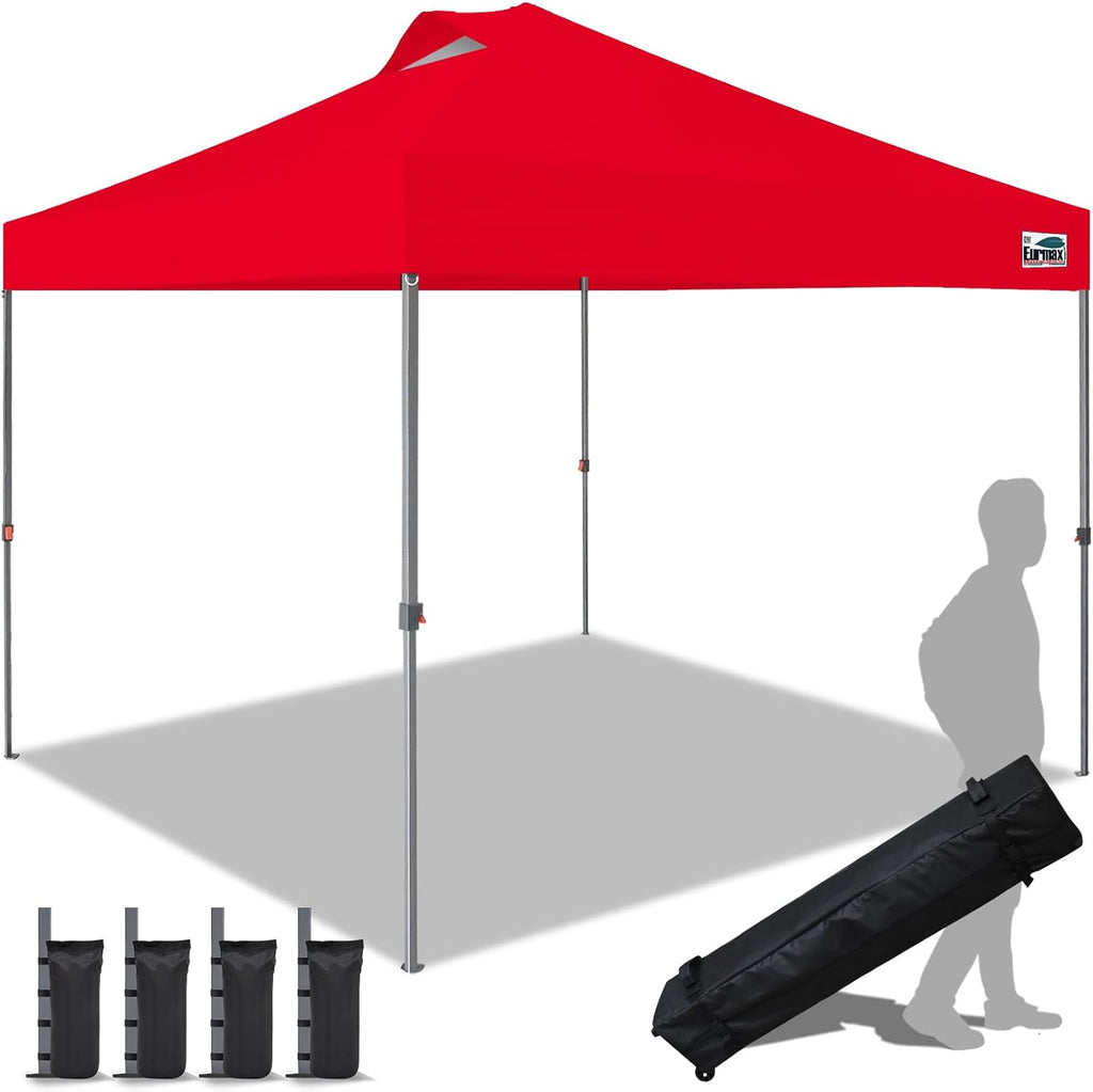 Eurmax USA NOMATTER ONE-Person Open&Close 10x10ft Pop Up Canopy Tent，Portable Shelter Canopy for Outdoor Events，Instant Canopies, Temporary Sunshade,Bonus 4 Sand Bags(Red)