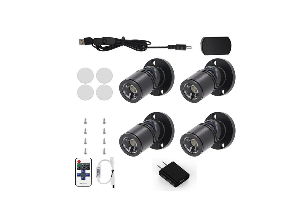 5V LED Mini Spotlights Colorful - Dimmable 1.5W 150lm Tiny Spotlights for Displays with Wireless Dimmer - Pack of 4
