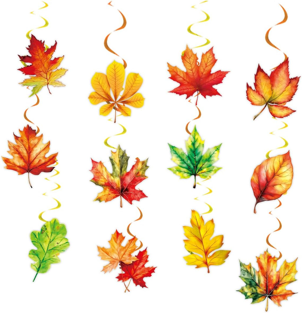 24 Pieces Fall Leaves Hanging Swirls – Maple Leaves Swirls Decorations 5.6×5.9 Inch Fall Thanksgiving Ceiling Hanging Decorations for Home, Autumn Thanksgiving, Harvest Decor, Family Gathering