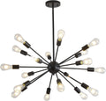 Mid-Century Sputnik Chandeliers 18-Lights, Modern Semi Flush Mount Ceiling Light Fixture Industrial Retro Hanging Lamps for Kitchen Living Room Dining Bedroom Corridor, Black（Bulb Not Included）
