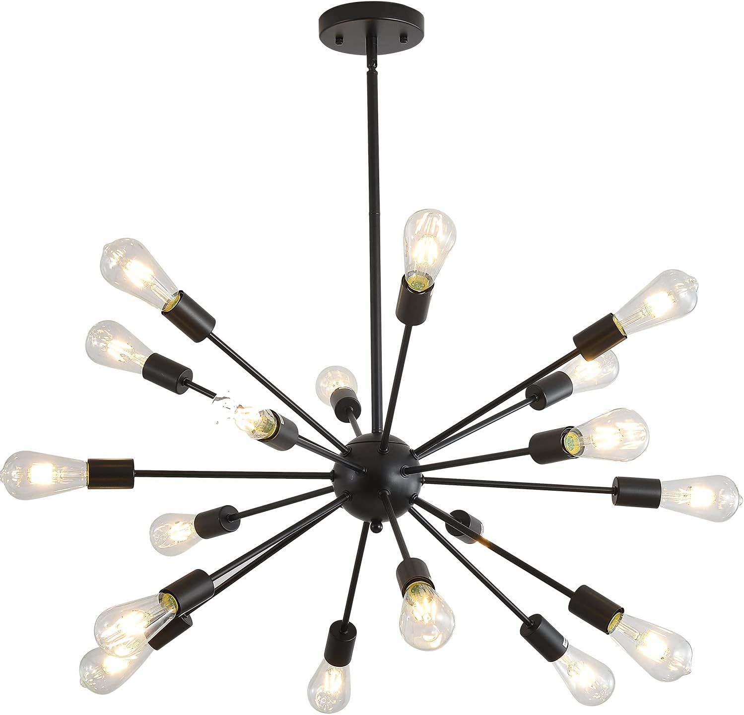 Mid-Century Sputnik Chandeliers 18-Lights, Modern Semi Flush Mount Ceiling Light Fixture Industrial Retro Hanging Lamps for Kitchen Living Room Dining Bedroom Corridor, Black（Bulb Not Included）