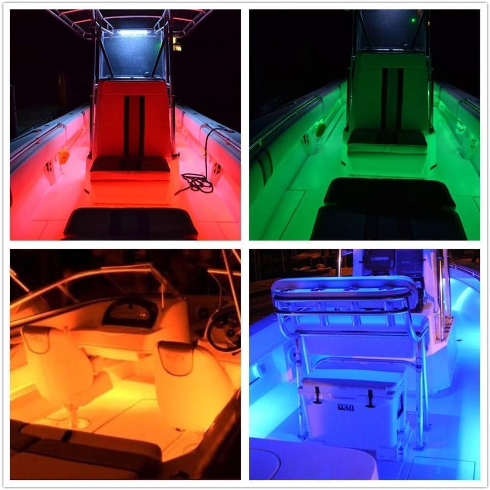Boat Led Strip Lights, 33FT Marine Pontoon Boat Lights, Waterproof Boats Deck Light, Multi-Color Boats Interior Deck Cabin Light for Pontoon Jon Bass Yacht, Night Fishing Lighting