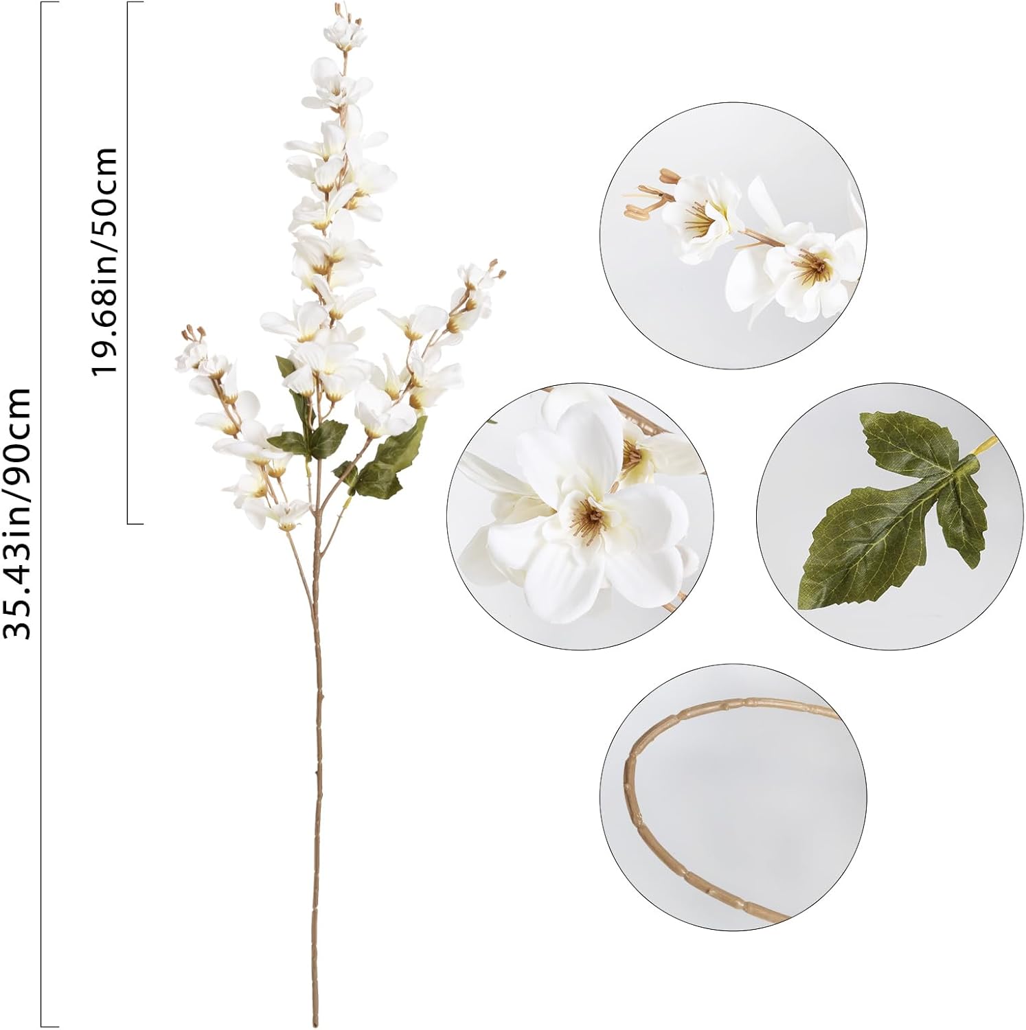 6PCS White Delphinium Artificial Flower Lifelike Larkspur Silk Flowers Plant 35.43'' Long Stem Blossoms Fake Flowers for Tall Vase Floral Arrangements Home Table Wedding Decor(White)