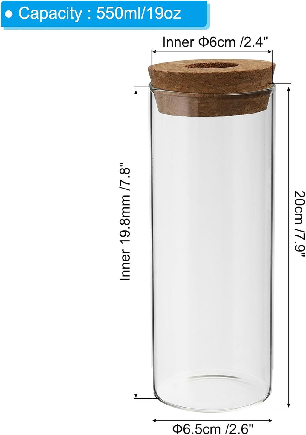 PATIKIL 7.9"x2.6" Plant Propagation Terrarium, Glass Cylinder Vase Desktop Glass Planter with Cork Stopper for Hydroponic Plants Centerpieces
