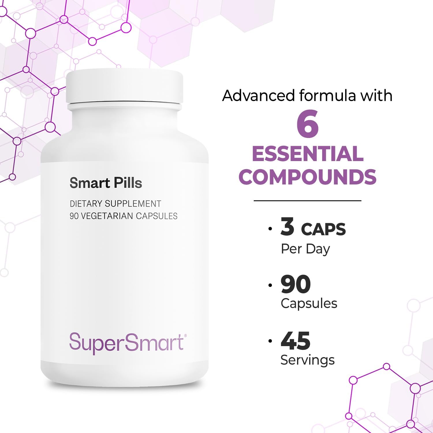 Supersmart - Smart Pills (Advanced Formula) - with Bacopa Monnieri, Ginkgo Biloba, Caffeine, L-Theanine - Super Nootropic Supplement | Non-GMO & Gluten Free - 60 Vegetarian Capsules