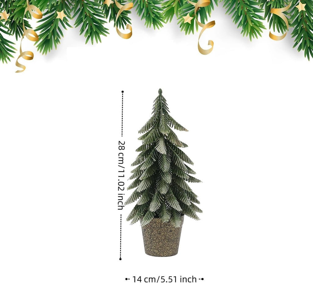 Mini Artificial Pine Trees in Decorative Pots, 2 Pack M Size Small Christmas Tree, Green Holiday Tabletop Christmas Trees Christmas Decorations for Bedroom Xmas Gifts (M)