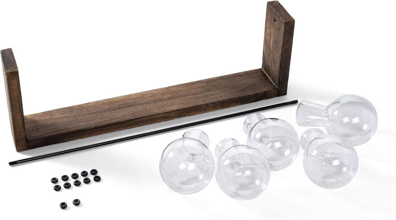 Mkono Plant Terrarium with Wooden Stand, Wall Hanging Glass Planter Desktop Plant Propagation Vase with Metal Swivel Retro Rack for Hydroponics Plants Home Office Decor (5 Bulb Vase)