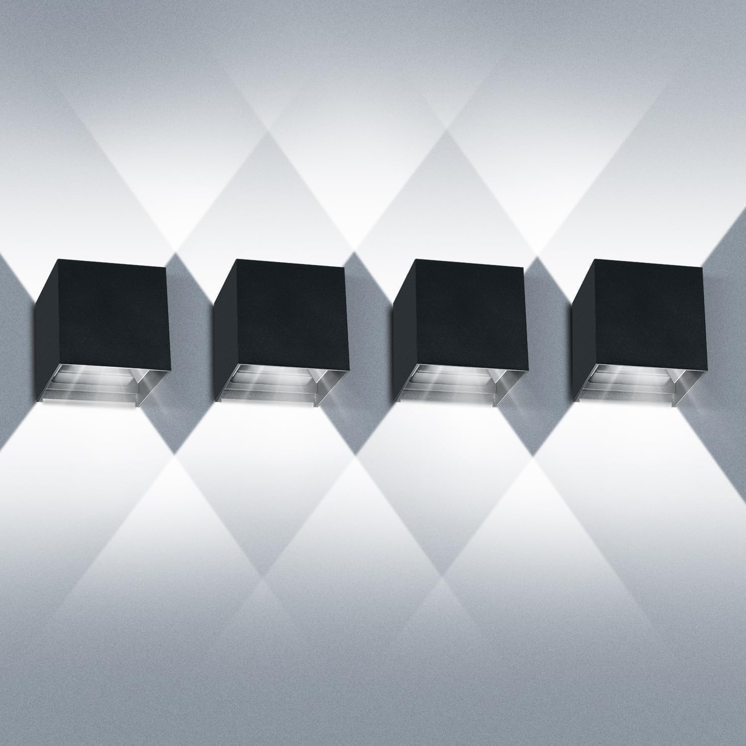 ledmo Modern Sconce Wall Light Up Down, Outdoor Adjustable 20W 6500K Porch Lights, IP65 Exterior and Interior Aluminum Wall Pack Light, 1800LM Square for Garage, Garden, Staircase, Courtyard, 4 Pack