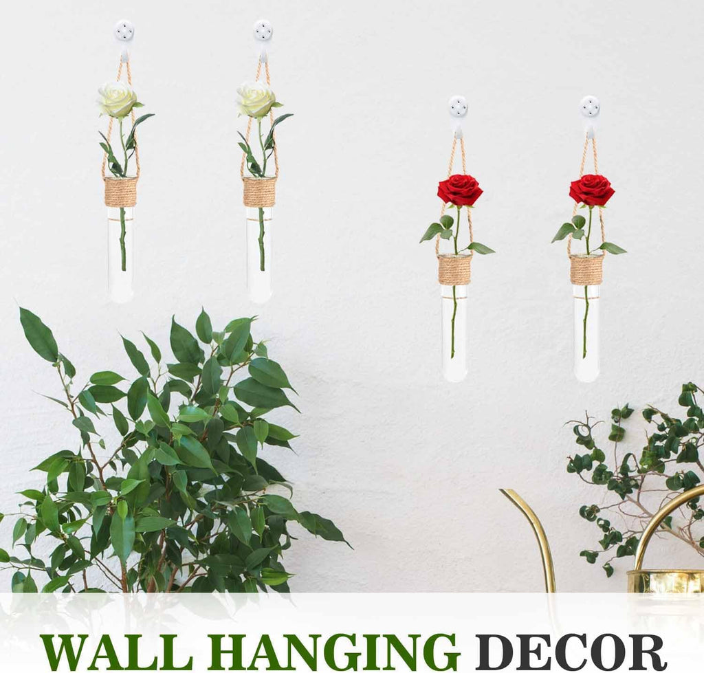 ARTORA Plant Propagation Hanging Glass Planter Terrarium Wall Mounted Decorative Flower Vase Hydroponic Plant Cultivation Test Tube for Home Office Decor (4PCS)