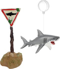 Aquarium Shark Décor Set - Floating Great White Shark with Shark Warning Sign for Fish Tanks - Decorative Accessories for Aquariums (Caution - Shark Crossing)