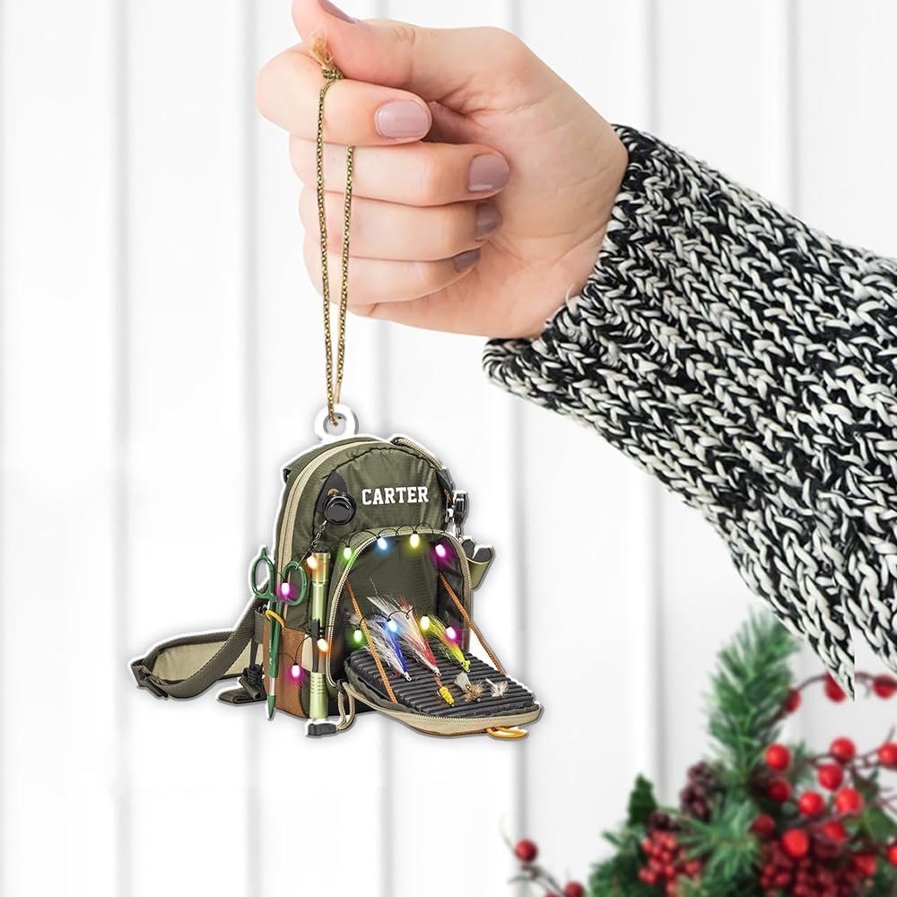 Fishing Tools Box Personalized Fishing Christmas Ornament Fish Ornaments for Christmas Tree Bass Fish Ornaments Fishingman Decor Flat 2D Hanging Tree Fisherman Dad Gift 139