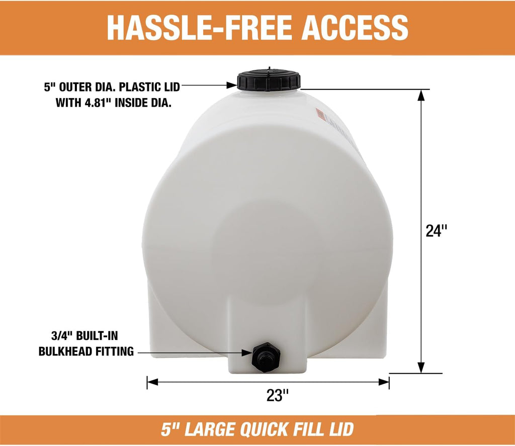 RomoTech 60 Gallon Polyethylene Storage Tank with Legs–Heavy-Duty Horizontal Water Storage Tank for Farms, Industrial or Chemical Use–UV-Resistant, Rustproof, BPA-Free Plastic Liquid Tank, 82123939