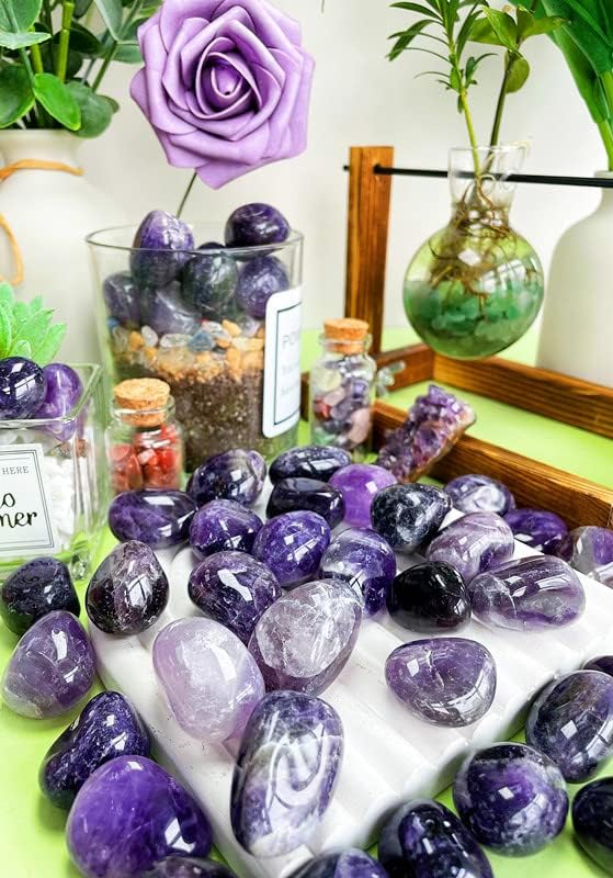DUQGUHO Amethyst Healing Crystals Stones Set Natural Bulk Crystals Tumbled Polished Irregular Crystal Stones Bulk Rocks 0.45 lbs