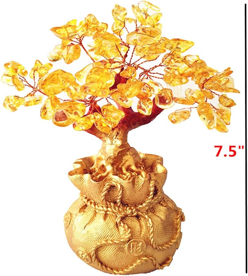 Feng Shui Citrine Quartz Crystal Money Tree Bonsai Style Decoration for Luck and Wealth (Purse)