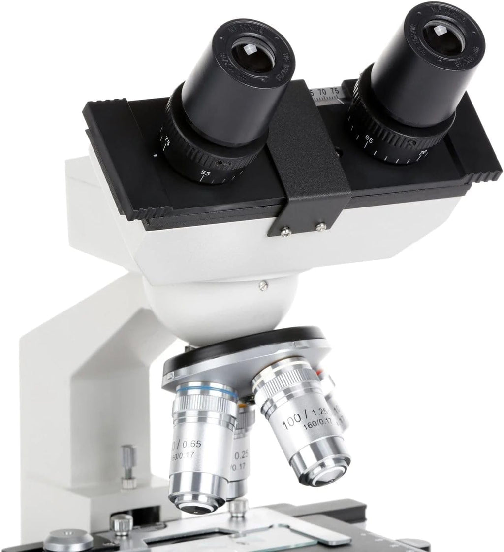 AmScope OMAX 40X-2000X Lab LED Binocular Compound Microscope with Double Layer Mechanical Stage and Coaxial Coarse/Fine Focusing Knob