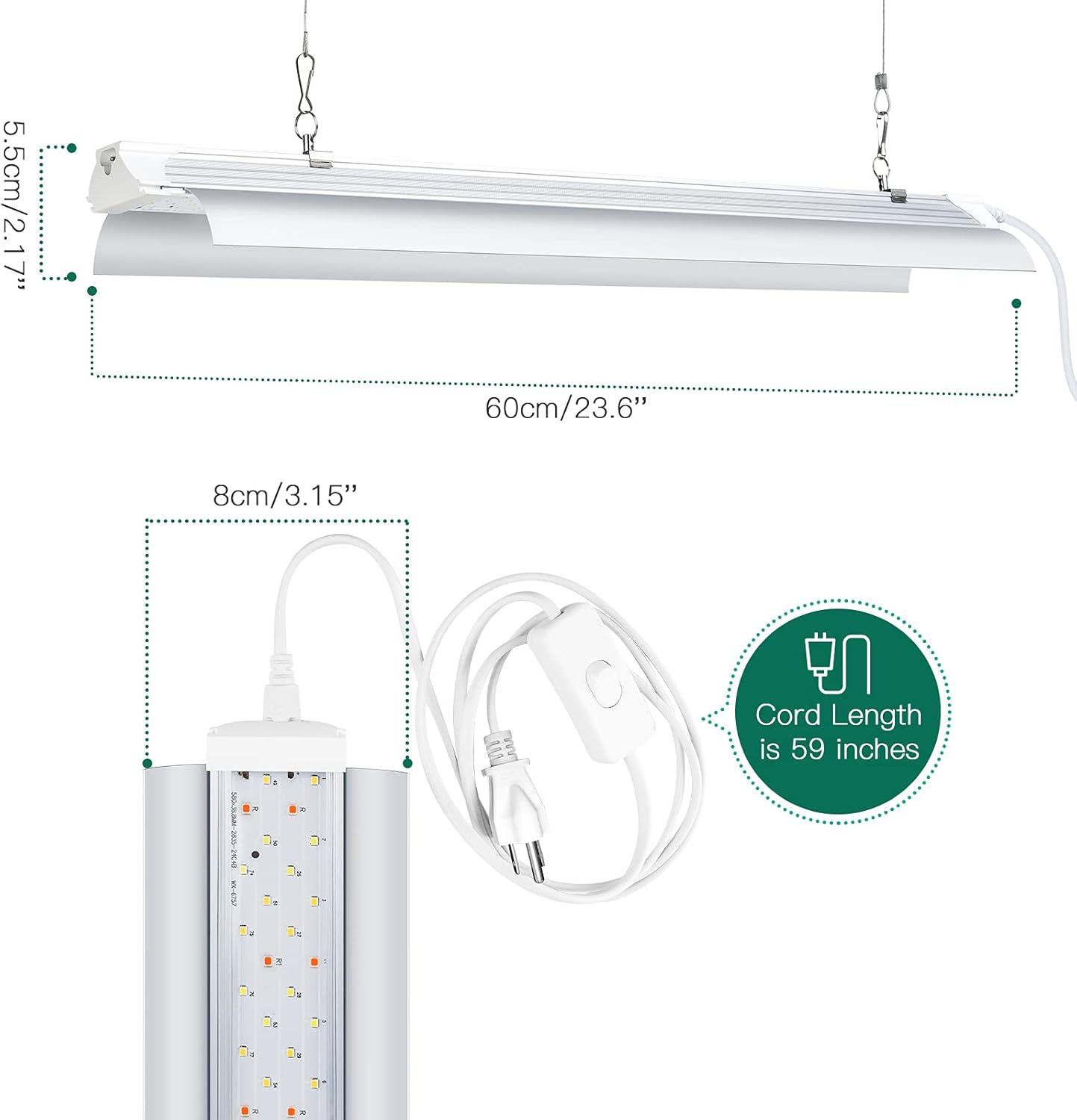 SZHLUX LED Grow Light 2ft 80W (2×40W) Full Spectrum 660nm 730 IR Included LED Plant Light for Indoor Plants, Linkable High Output Sunlight Grow Light Strips with Daisy Chain
