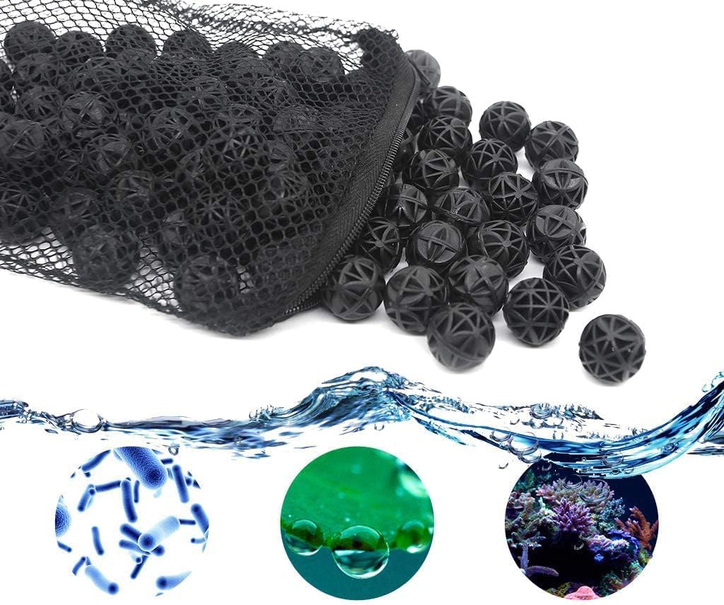 J-star 100pcs 1-Inch Fish Tank Bio Filter Balls, Aquarium & Pond Filter Media, Includes Filter Media Bags, for Wall-Mounted Filter, Bottom Filter