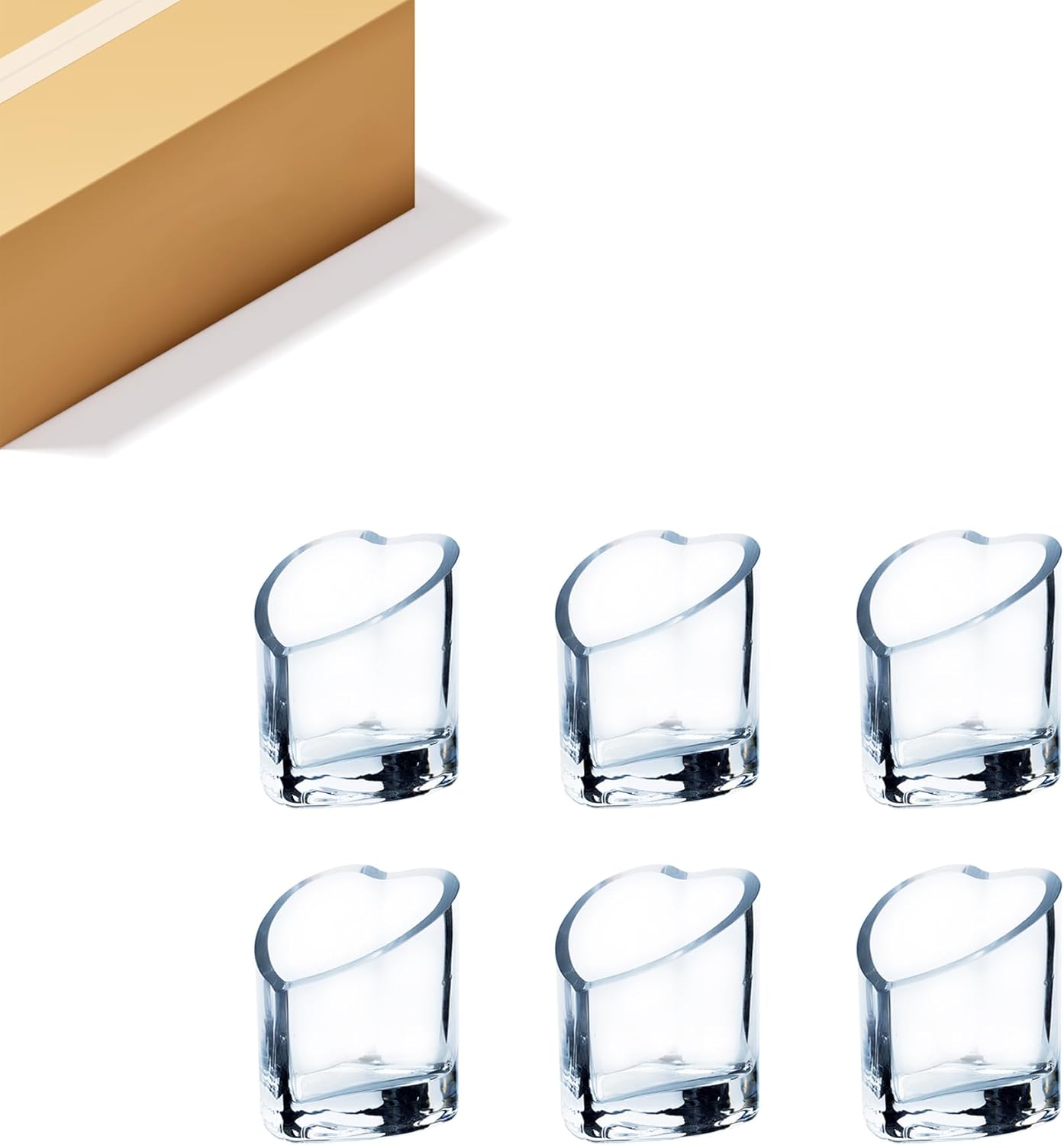 WGVi 6 Pieces Clear Glass Heart Tea Light Votive Candle Holder, Width 3", Height 4", Clear Small Slant Cut Heart Glass Candleholders, Tiny Container, Valentine Gift, Tabletop Décor