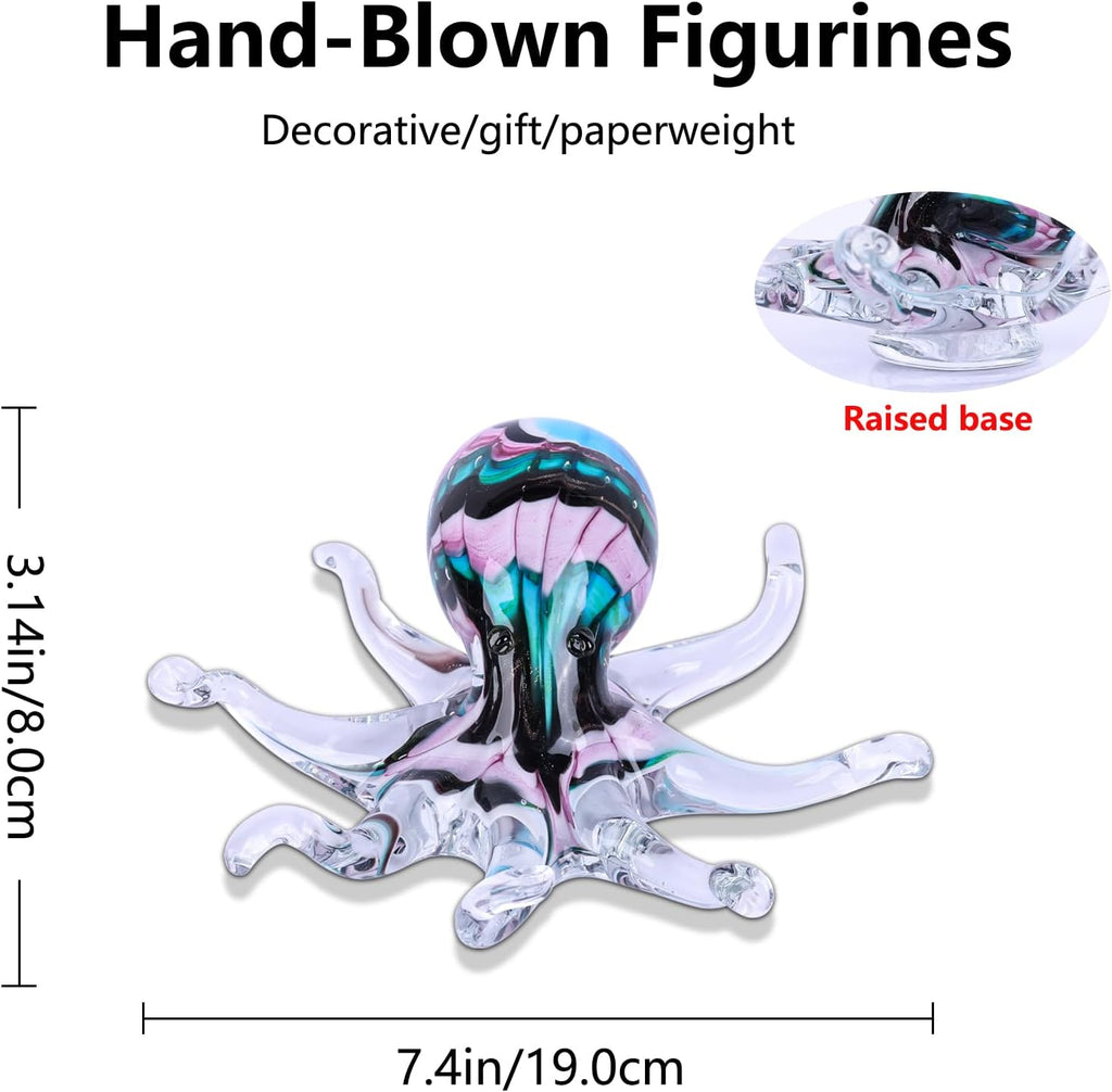 LCCCK Glass Octopus Statue Home Decor, Hand Blown Glass Decor Ocean Figurines Octopus Sculpture, Murano Art Office Desk Paperweights Fish Tank Aquarium Sea Animals Christmas Birthday Gift (Pink)