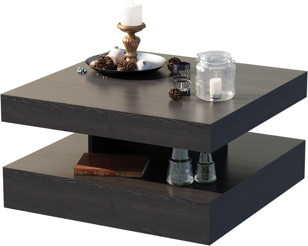 Black Led Coffee Table for Living Room, Square Living Room Table with Storage, Wooden Center Table Modern High Glossy Coffee Tables with 16 Colors LED Lights for Dining Room