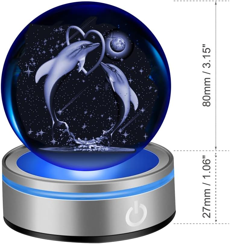 IFOLAINA 3D Dolphin Crystal Ball Night Lights Dolphin Lovers Gifts for Her Him Christmas Birthday Mothers Day Crystal Sphere Bedroom Decor