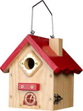 Wren Bird House, Premium Wooden Bird Houses for Outside, Classic Cabin Design Birdhouses for Outdoors, Hanging Bird House, Red-Breasted Nuthatch Wren Chickadee