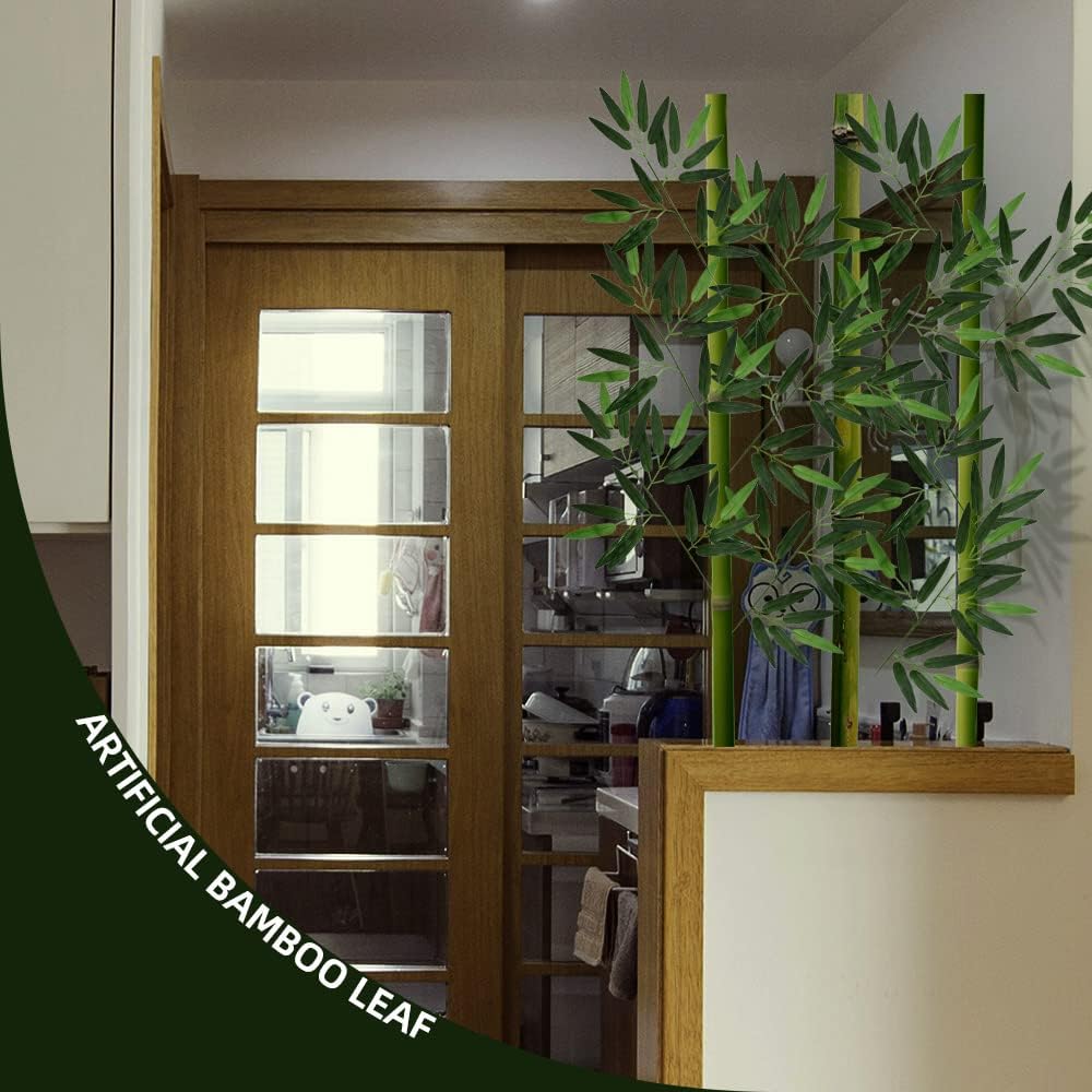 20Pcs Artificial Bamboo Leaves Fake Green Bamboo Stick Greenery Plant for Hotel Home Shelf Wall Farmhouse Bamboo Forest Wind Decoration