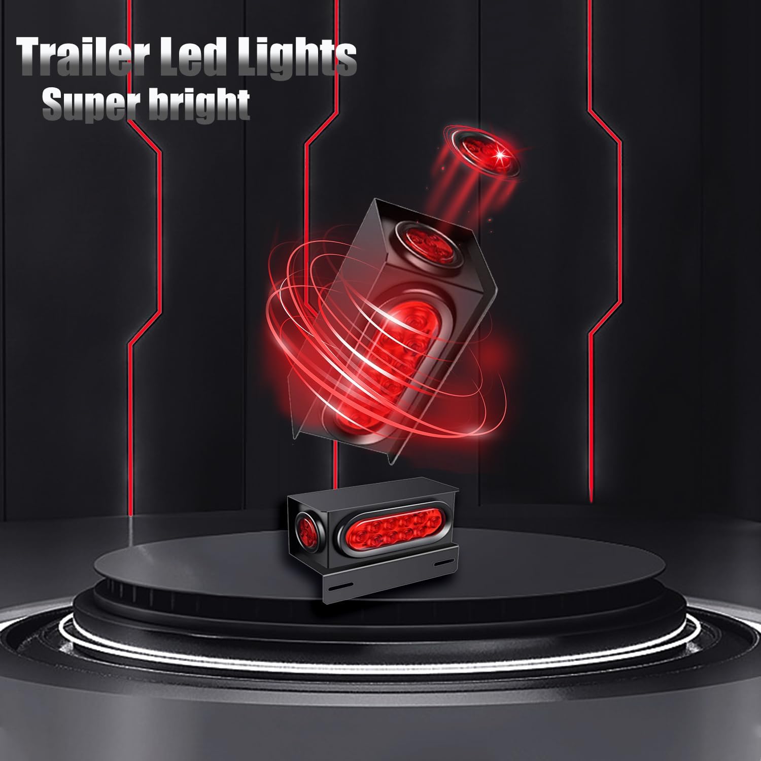 2 Pack Steel Trailer Light Box with 6" Red LED Oval Tail Lights & 2" Round Side Lights with License Plate Bracket for Trailer Truck