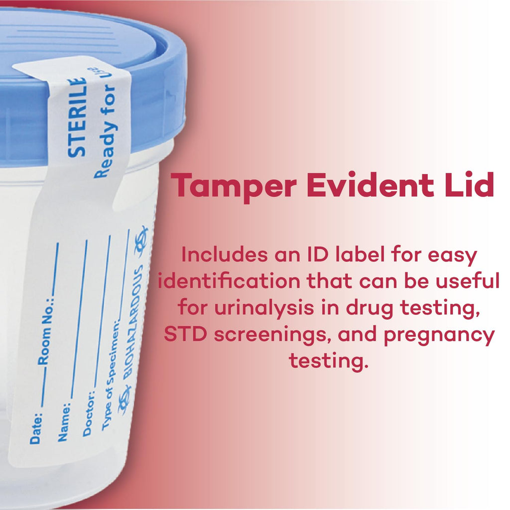 Dealmed Specimen Collection Containers Single Use Urine Specimen Cups, Screw on Leak Resistant Lid, Included ID Label, 4 oz, 5 Count