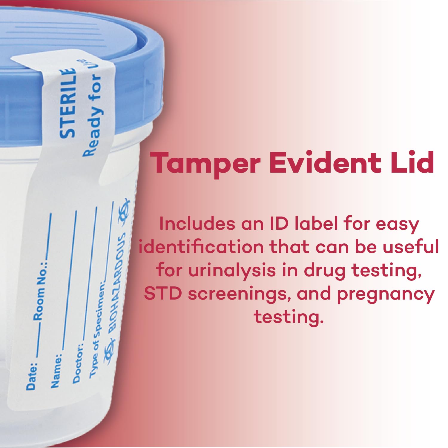 Dealmed Specimen Collection Containers Single Use Urine Specimen Cups, Screw on Leak Resistant Lid, Included ID Label, 4 oz, 5 Count