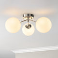 Maxax 17" Nickel Ceiling Light, 3 Lights Modern Flush Mount Fixture with Opal Milk Glass Globe, Mid Century Semi Chandelier, Sputnik Ceiling Lamp for Dining Room, Bedroom, Entryway, Hallway