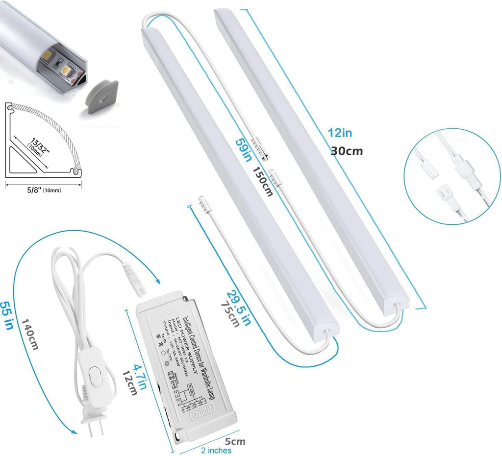 Cefrank Under Cabinet Lighting, 8pcs 12" V-Shape Linkable LED Light Bars for Kitchen Cabinet, Showcase Display, Shelf - 16Watt 1600Lumens - Pure White (6000K)