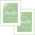 Homeforia 24x30 Frame Sage Green, High End Metal 24x30 Picture Frames with Mat 18x24 Photo, 24 x 30 Sage Green Poster Frame Matted to 18 by 24 Art, 30x24 Thin Frame, Tempered Glass, Wall Kit, Set of 2