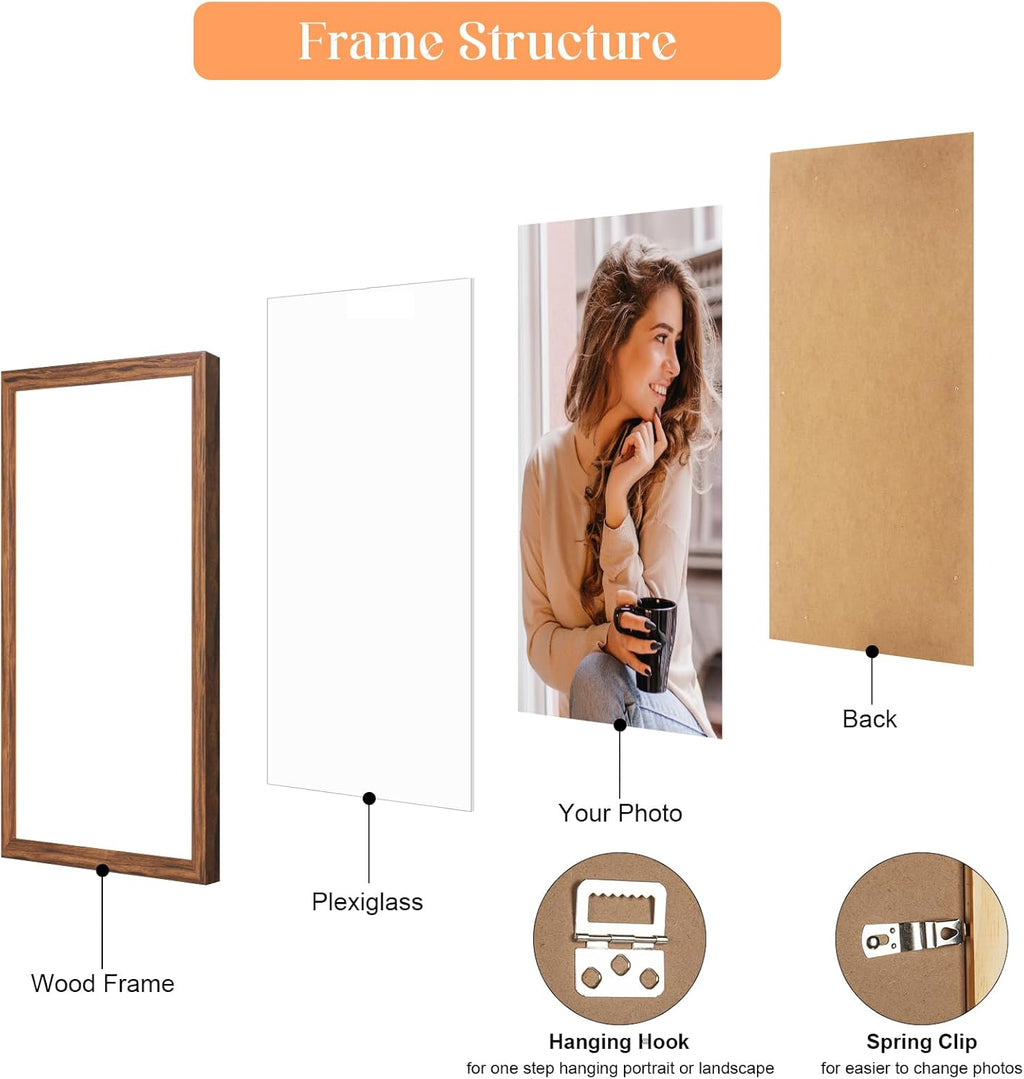 10x12 Wood Frame Brown, Natural Wooden 12x10in Picture Frames, Modern Golden 10 x 12inch Gallery Photo Pic Frame with HD Plexiglass, Horizontal Vertical Wall Mounting Tabletop Display 1Pcs