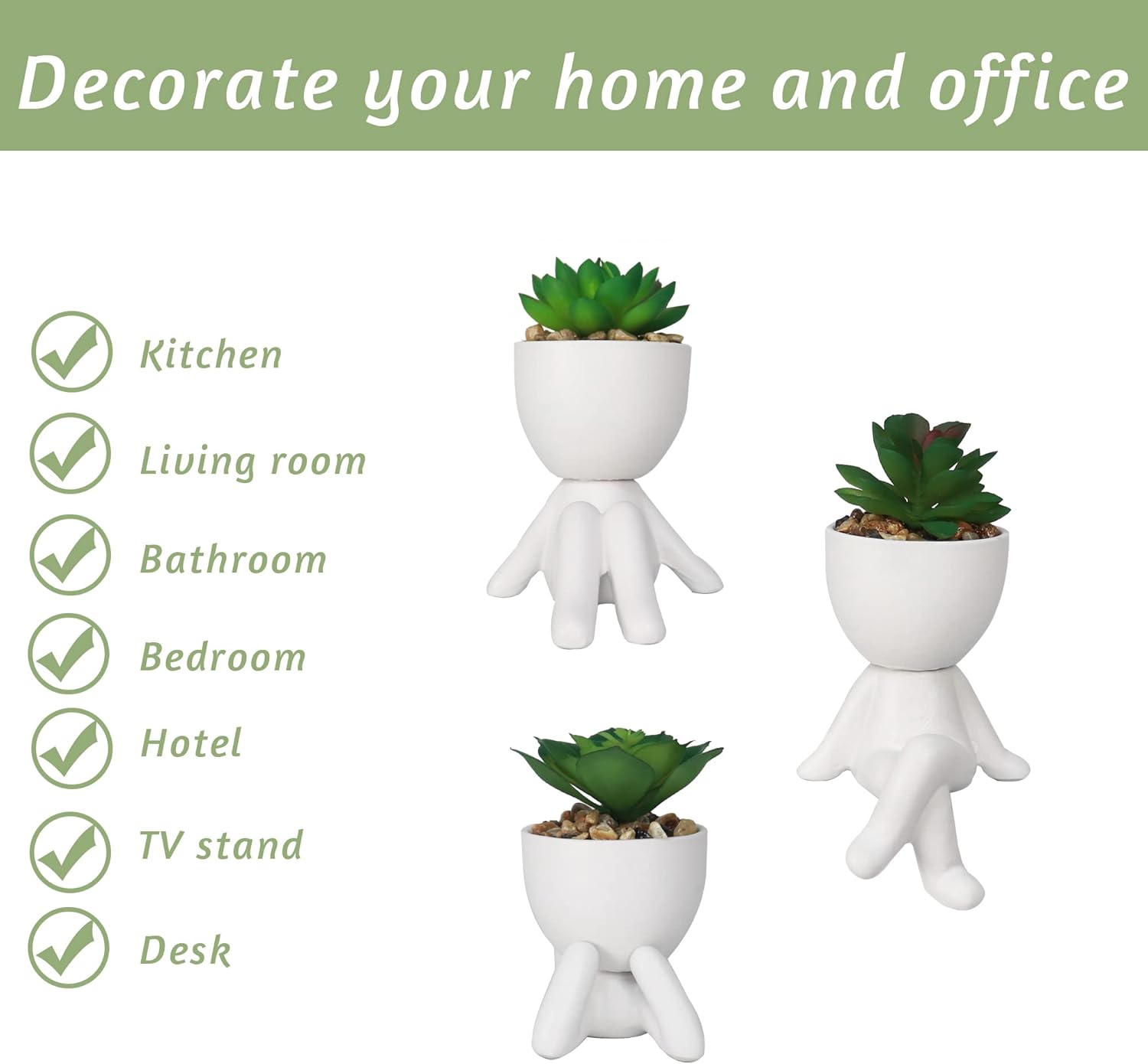 Zerzsy 3 PCS Artificial Succulent Plants, Faux Succulents Mini Plants for Office Women Desk Decor,Cute Succulent Bedroom Aesthetic Office Cubicle Decoration for Bookshelf Decor (Ceramic White)