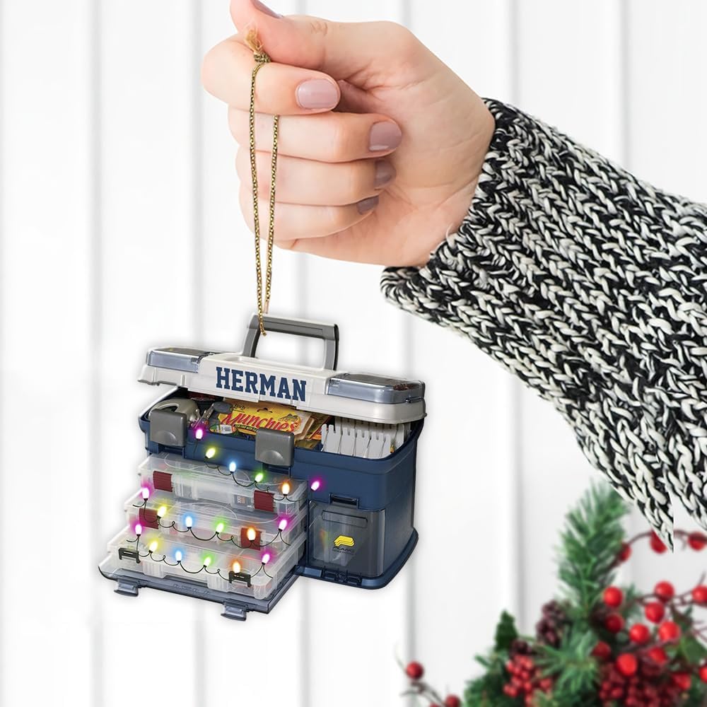 Fishing Tools Box Personalized Fishing Christmas Ornament Fish Ornaments for Christmas Tree Bass Fish Ornaments Fishingman Decor Flat 2D Hanging Tree Fisherman Dad Gift 141
