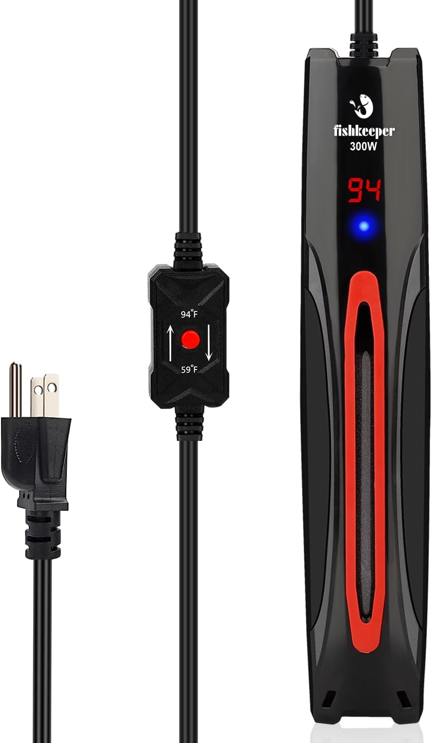 fishkeeper 300W/500W/800W Adjustable Submersible Aquarium Heater - PID Electronic Smart Thermostat Fish Tank Heater with Out-of-Water/Run-Dry/Overheat/Low-Temp Protection for 40-220 Gal Fish Tanks