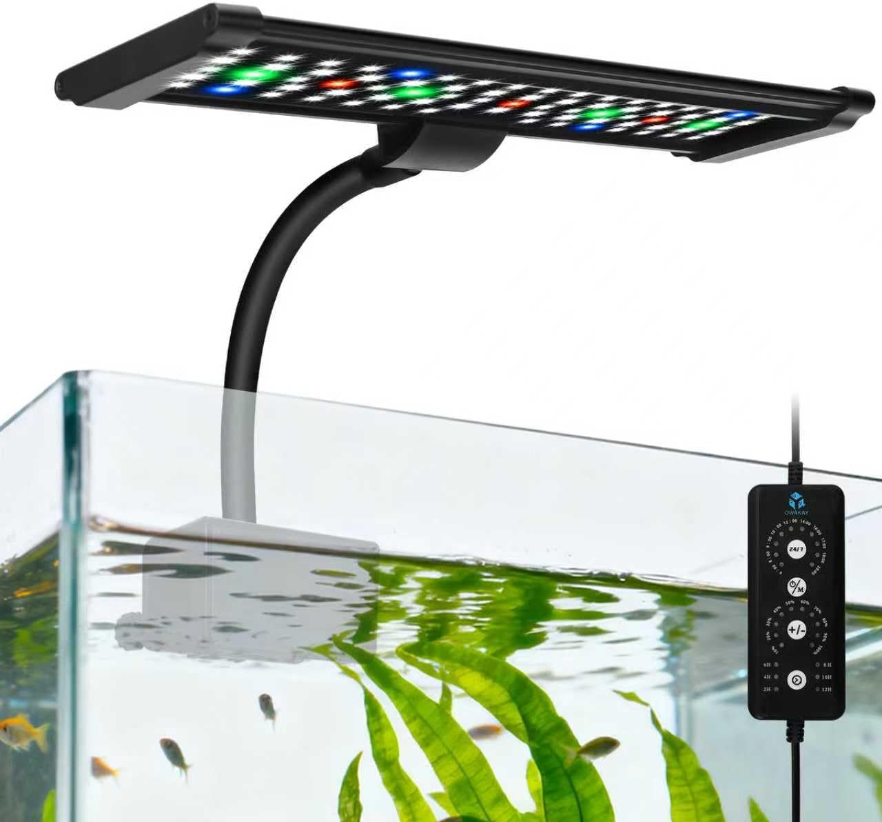Aquarium Fish Tank LED Light - 18W Clip on Plants Lamp Light for 10 20 30 Gallon Fish Tank with Timer DIY Mode, 9 Colors Adjustable Brightness, 24/7 Full Spectrum