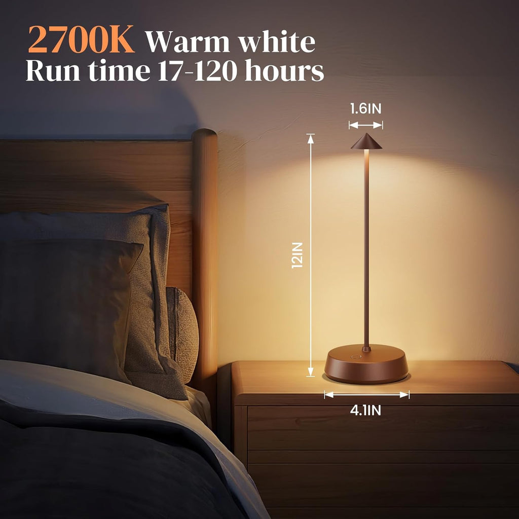 Cordless Table Lamp Rechargeable, Battery Operated 6000mAh Desk Lamp Touch Dimmable Lamp Outdoor Waterproof Portable Wireless Table Light, Small Table Lamp for Restaurant Bar/Outdoor (Brown-2PC)