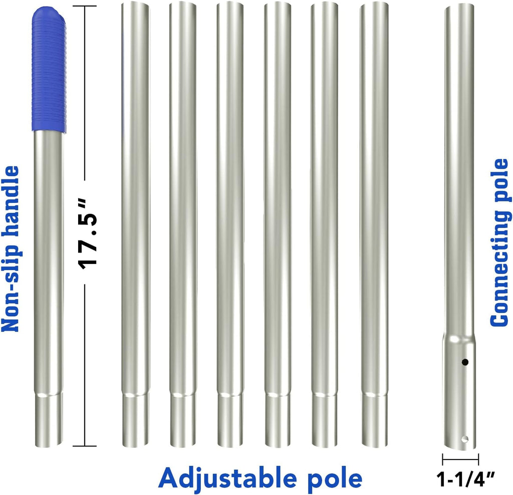 POOLWHALE 10.5 Foot Premium Aluminum Telescopic Swimming Pool Pole, Special Stripes Texture Strong Grip, Adjustable 8 Pieces 1.0 mm Expandable Step-Up, for Skimmer Nets, Vacuum Heads and Brushes