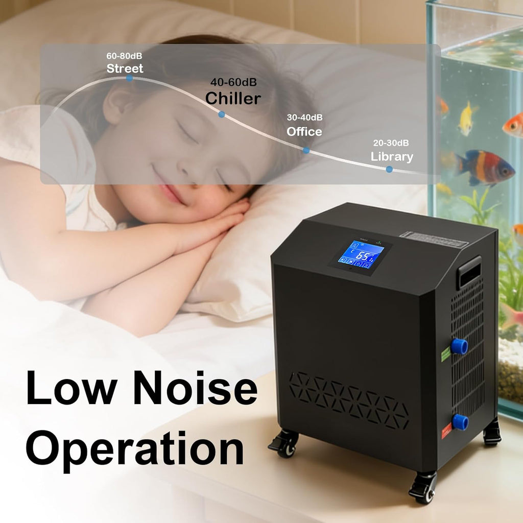 Aquarium Chiller,LED Display Fish Tank Chiller, 1 HP Active Aqua Chiller for Axolotl, Water Chiller with Pump, Nozzles and Hoops Ideal for Coral Reef Shrimp (264 Gallon)