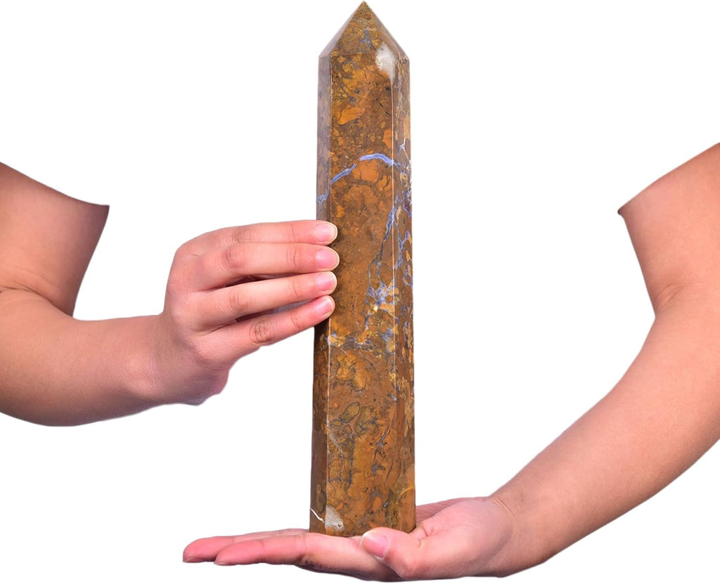 JIC Gem Extra Large Yellow Agate Crystal 6 Faceted Geode Tower Natural Yellow Healing Crystal Obelisk Point Wand Reiki Chakra Therapy Home Decor Crystal Gift 3.0-3.5 Lbs