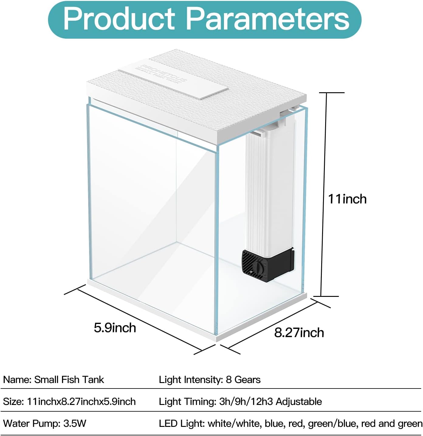 Betta Fish Tank, 2 Gallon Glass Aquarium Starter Kit, Small Fish Tank with Filter and Light.(White)
