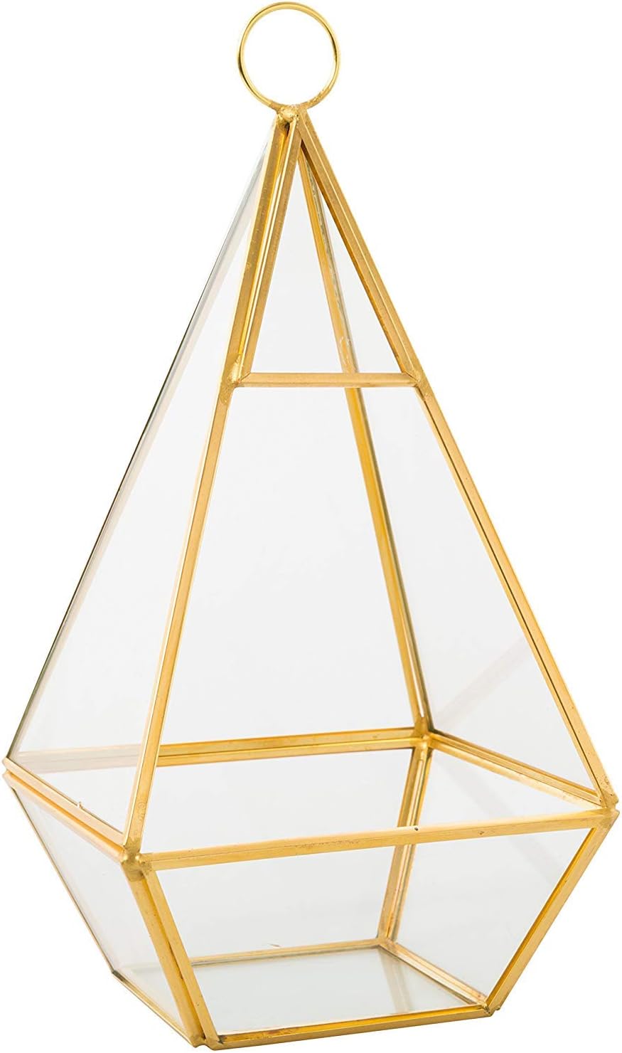 D'Eco Hanging Glass Pyramid Plant Terrarium (5x5x10)- Indoor Tabletop Gold Geometric Planter Terrarium for Succulents, Air Plants, Moss - Home & Office Holiday Decor - Xmas Gift for Plant Lovers