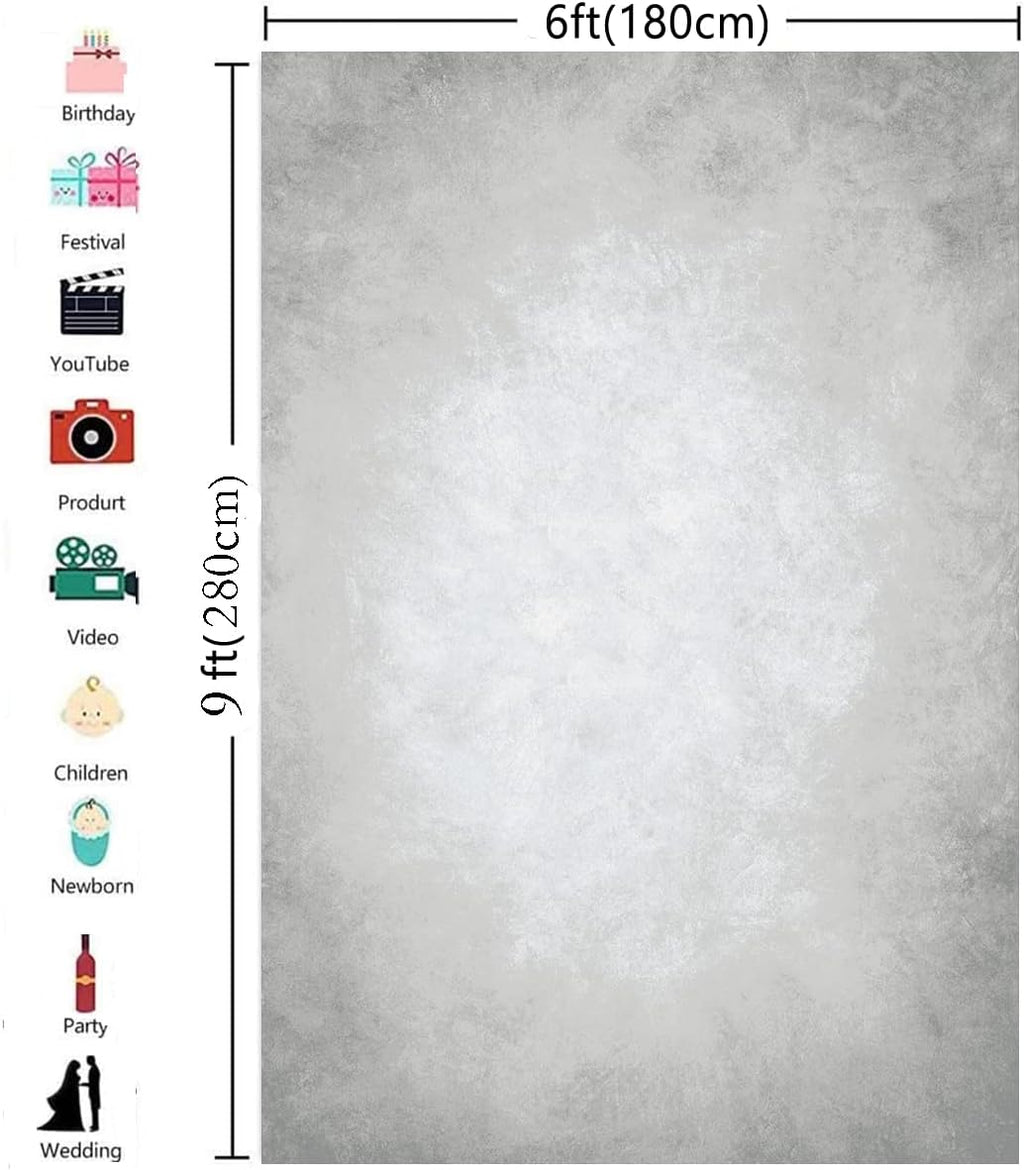 6x9ft Grey Portrait Photography Backdrops Solid Texture Abstract Photo Background for Photoshoot