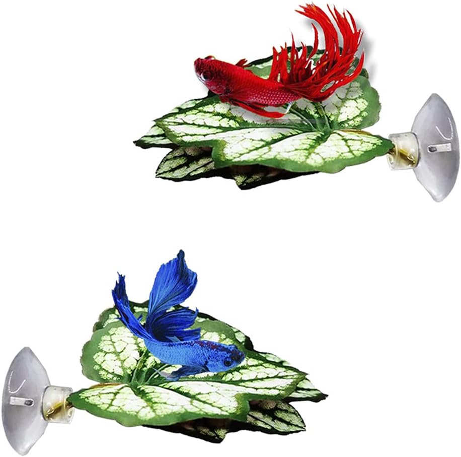 2PCS Betta Fish Leaf Pad with Suction Cup Hammock Simulating Habitat Realistic Resting Fish Rest Bed Aquariums Decor Hammock Simulating Habitat, Purple