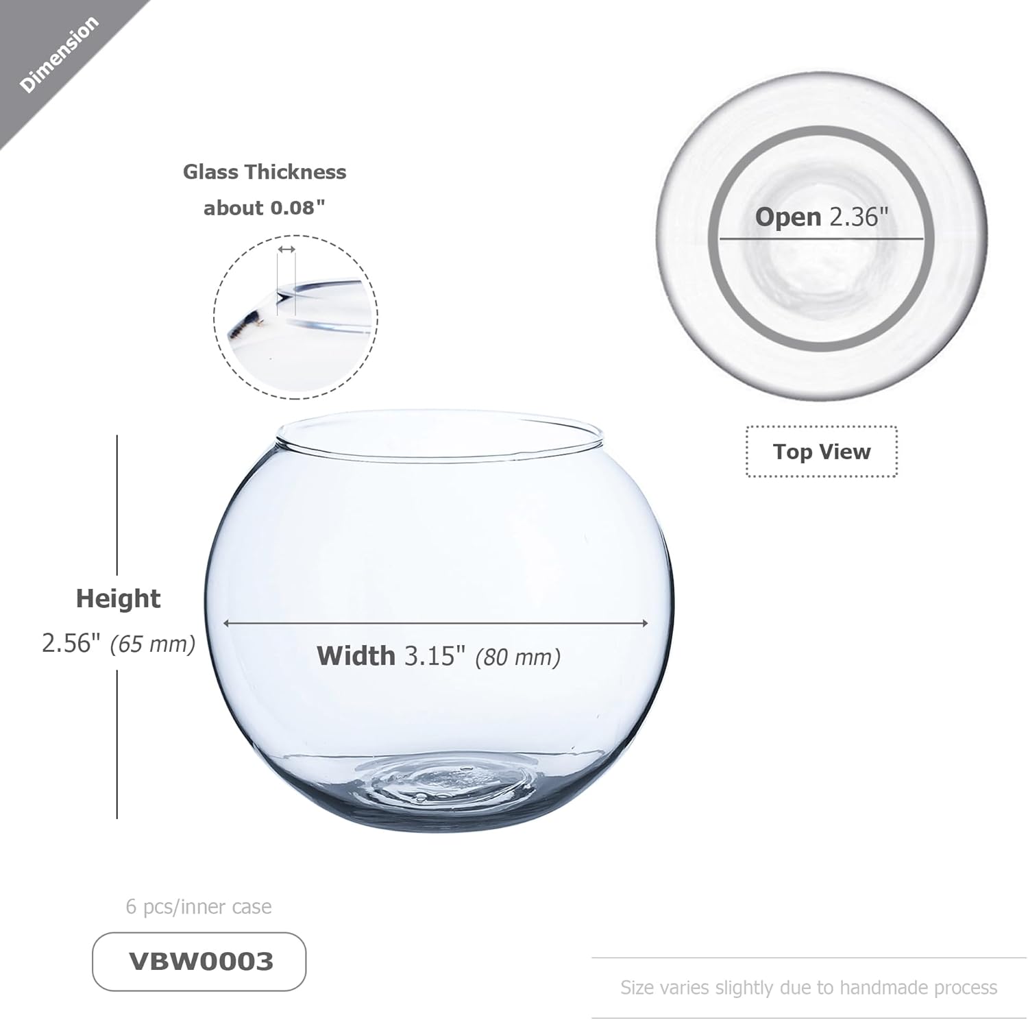 WGVI 6 Pcs Clear Glass Tea Light Votive Candle Holders, Width 3", Height 2.5", Small Globe Bubble Bowl Round Vase, Tabletop Décor Container Terrarium