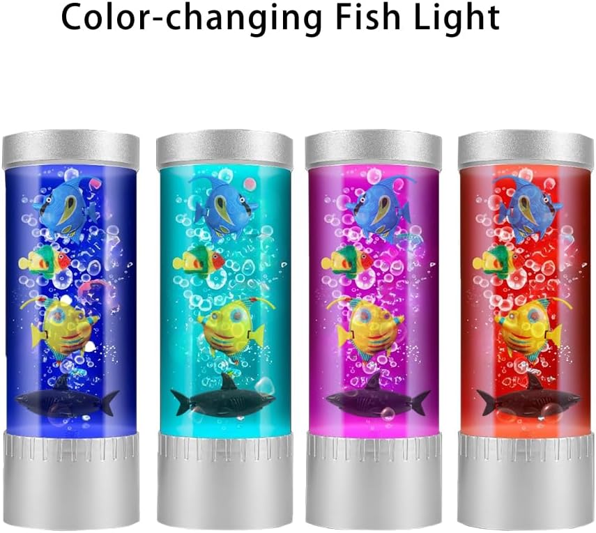 Fish Lamp Aquarium Artificial Fish Tank Bubble Color-Changing Mood Light Decorations for Home Office Decor Great Gifts for Kids