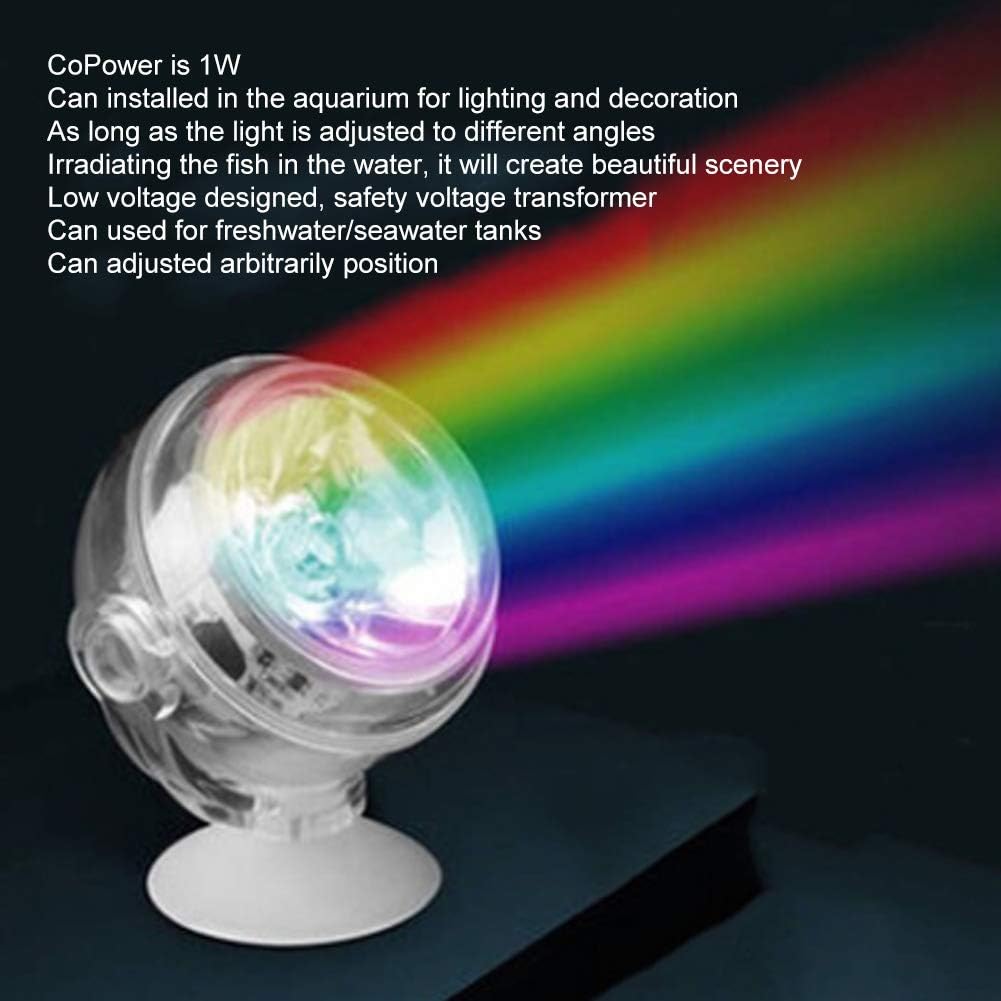 GLOGLOW Aquarium LED Light, Submersible Color Changing Fish Tank Light USB Night Spot Lamp for Freshwater Saltwater Tanks Reef Fish Decoration(Colorful)